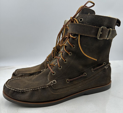 Vtg Ralph Lauren Boots Mens 14D Brentwood Suede Leather Shearling Olive Buckle