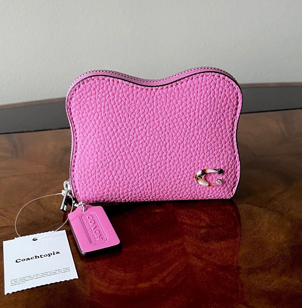 Coach Coachtopia Bright Magenta Pebble Leather Wavy Zip Around