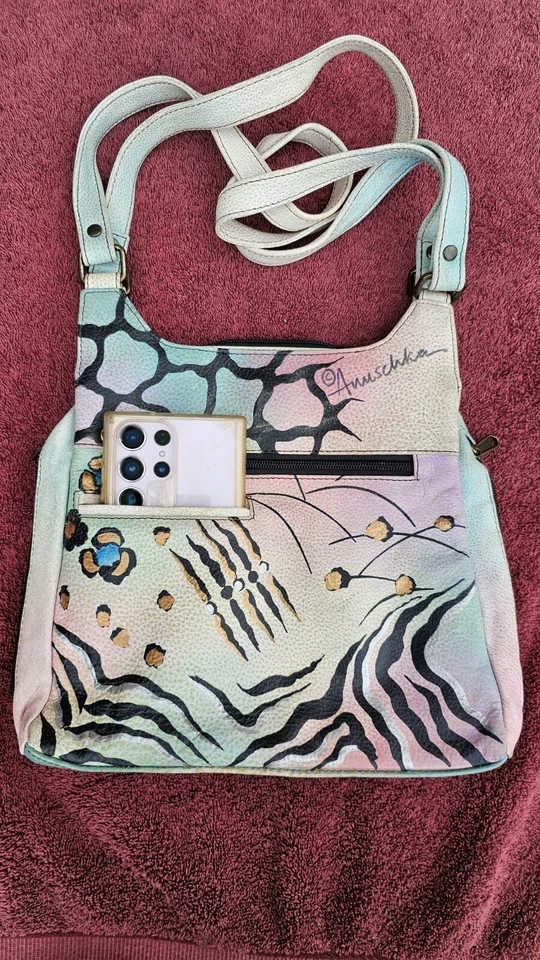 Bolsa de ombro Anuschka de couro pintada à mão animal floral com zíper ao redor nova com etiquetas - Imagem 3 de 4