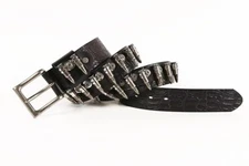 Real Leather Waist Belt Heavy Metal Bullet Rivet Studded Unisex Punk Waistband