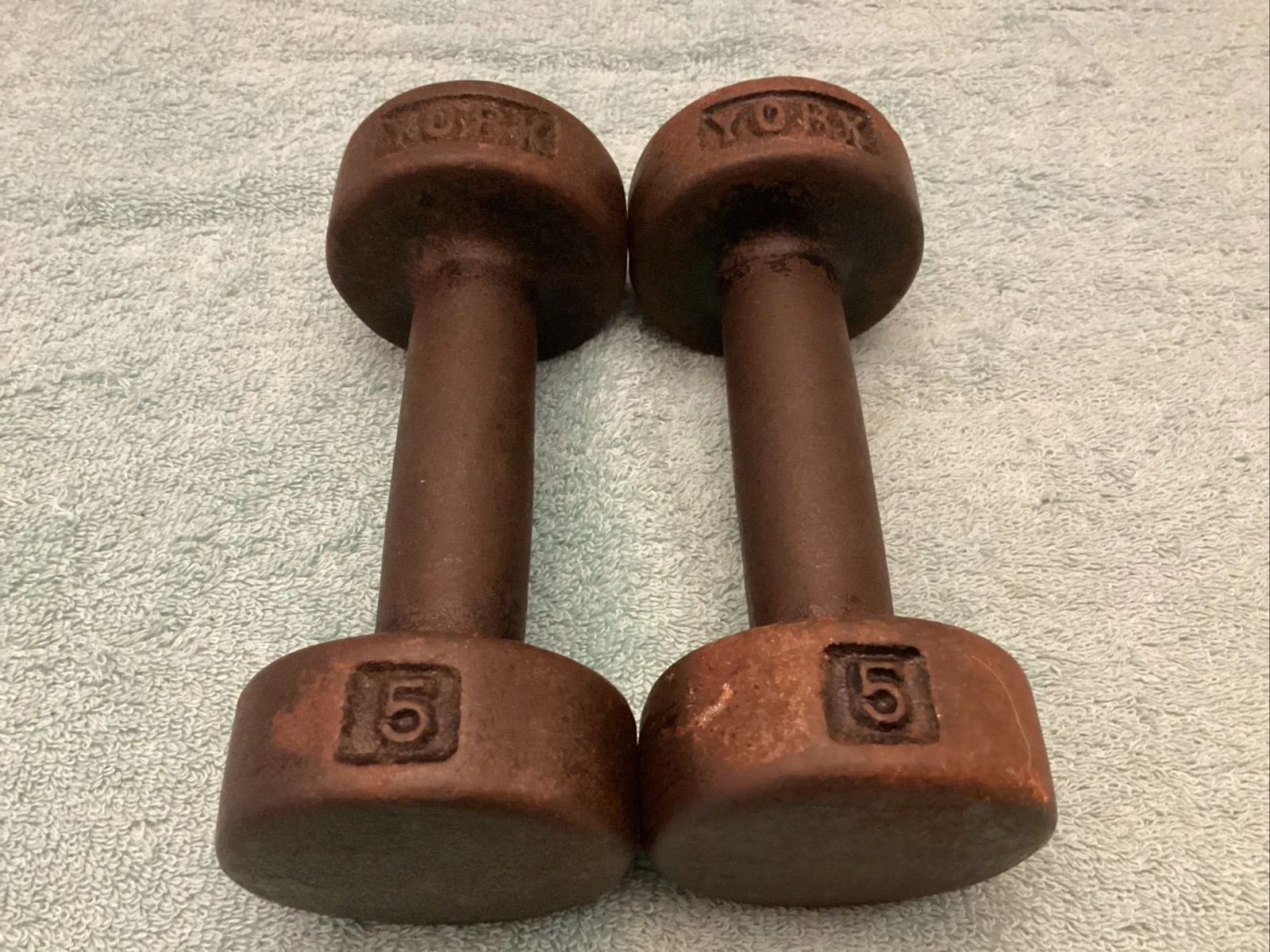 Vintage York Barbell 5lb Roundhead Dumbbells Pair 5 Pounds Each