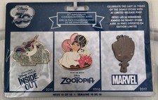Disney Store 30th Anniversary Pin Set Week 10 Inside Out Zootopia Baby Groot