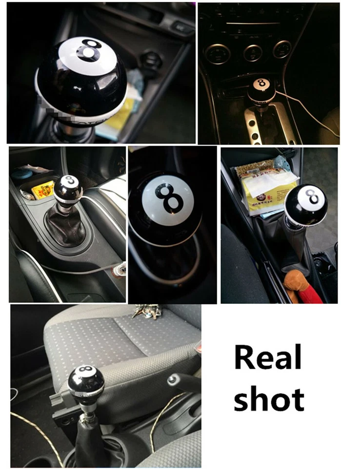 Black No.8 Ball Style Universal Manual Car Gear Stick Shift Knob Shifter Lever - Image 3 of 4