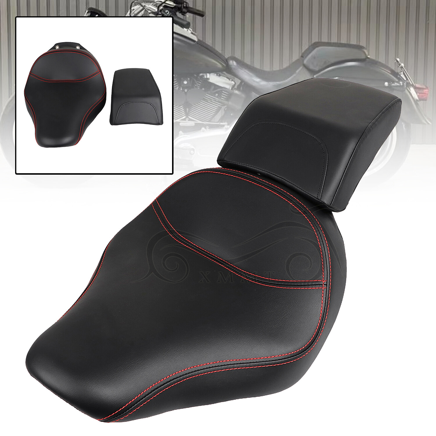 Driver Solo Seat w/ Passenger Cushion Pillion For Harley Fat Boy FLSTF 2007-2017