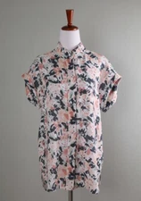 LAFAYETTE 148 New York $268 Boxy Floral 100% Linen Shirt Top Size Small