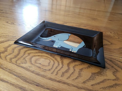 Vintage Mid-Century Smokey Glass Dish Tray Gold Gray Elephant 9"×7" - Picture 2 of 12