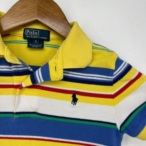 Polo Ralph Lauren Polo Shirt Kids Size 5 Yellow Striped Short Sleeve Pony Logo - Picture 4 of 8
