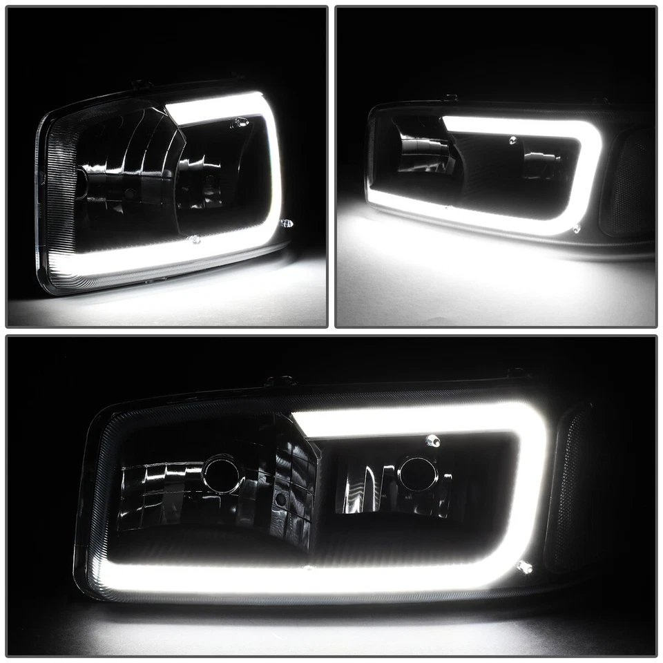 PARA 2000-2006 GMC YUKON SIERRA DENALI LED DRL FAROL + LÂMPADA PARA-CHOQUE PRETO/CLARO - Imagem 3 de 4