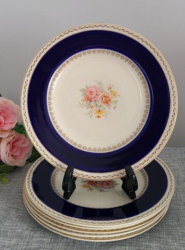 Vintage Crown Ducal Empress #4746 bread plates, cobalt blue set of 6, England