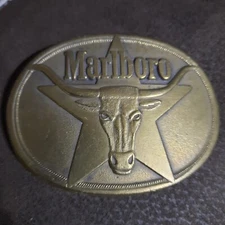 Marlboro Solid Brass Philip Morris 1987 Belt Buckle 