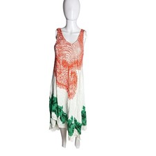Woman L XL Multi Color Handkerchief Hem Boho Midi Dress Rayon No Brand