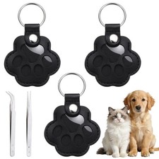 Dog Fur Storage Keychain Paw Shaped with Tweezer Black 3 Pack