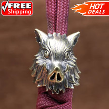Cute Boar Head Brass Knife Bead EDC Paracord Lanyard DIY Outdoor Charm Pendant