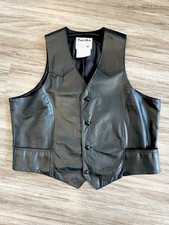 Vintage 1970s Pioneer Wear Vest Black Leather Biker 70s Western XXL 2X Size 50 L