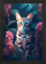 Bengal Cat Supernaturalism Framed Wall Art Poster Canvas Print Picture