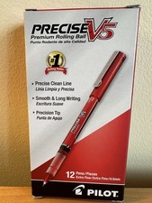 Pilot Rolling Ball Pen Precise V5 Liquid Ink Red Extra Fine .05mm Pens Box Of 9