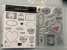 Stampin' Up! PUNCH PARTY Cling Stamp Set - Holiday & Birthday Quotes & Frames