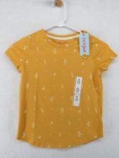 Cat Jack T-Shirt Girls M 7/8 Short Sleeve Floral Mustard Heart Print