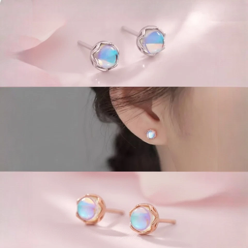Ohrringe Rund Sterling Silber 925 mit mini Opal Damen Ohrstecker 6mm - Bild 1 von 4