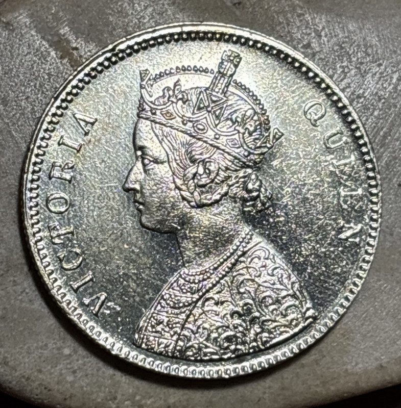 1862 BRITISH INDIA RUPEE SILVER VICTORIA A/II 0/4 DOTS CLEANED NICE DETAIL