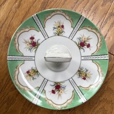 Noritake M Hand Painted Tidbit Tray Floral Green Cookie Dish