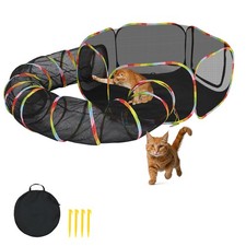 Outdoor Indoor Cat Enclosures Portable Cat Play Tent Playpen Enclosed w/ Tunnel