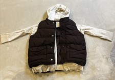 Old Navy Boys Solid Black Puffer Vest Hooded 4T Polyester Mid-Length Snap