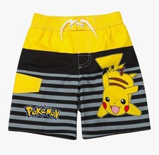 POKEMON YELLOW/BLK LOGO SWIM TRUNKS - Size 7-8