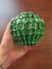 Nice Green Frit w Gold Flakes Dugan Carnival Glass Honeycomb Pattern Rosebowl