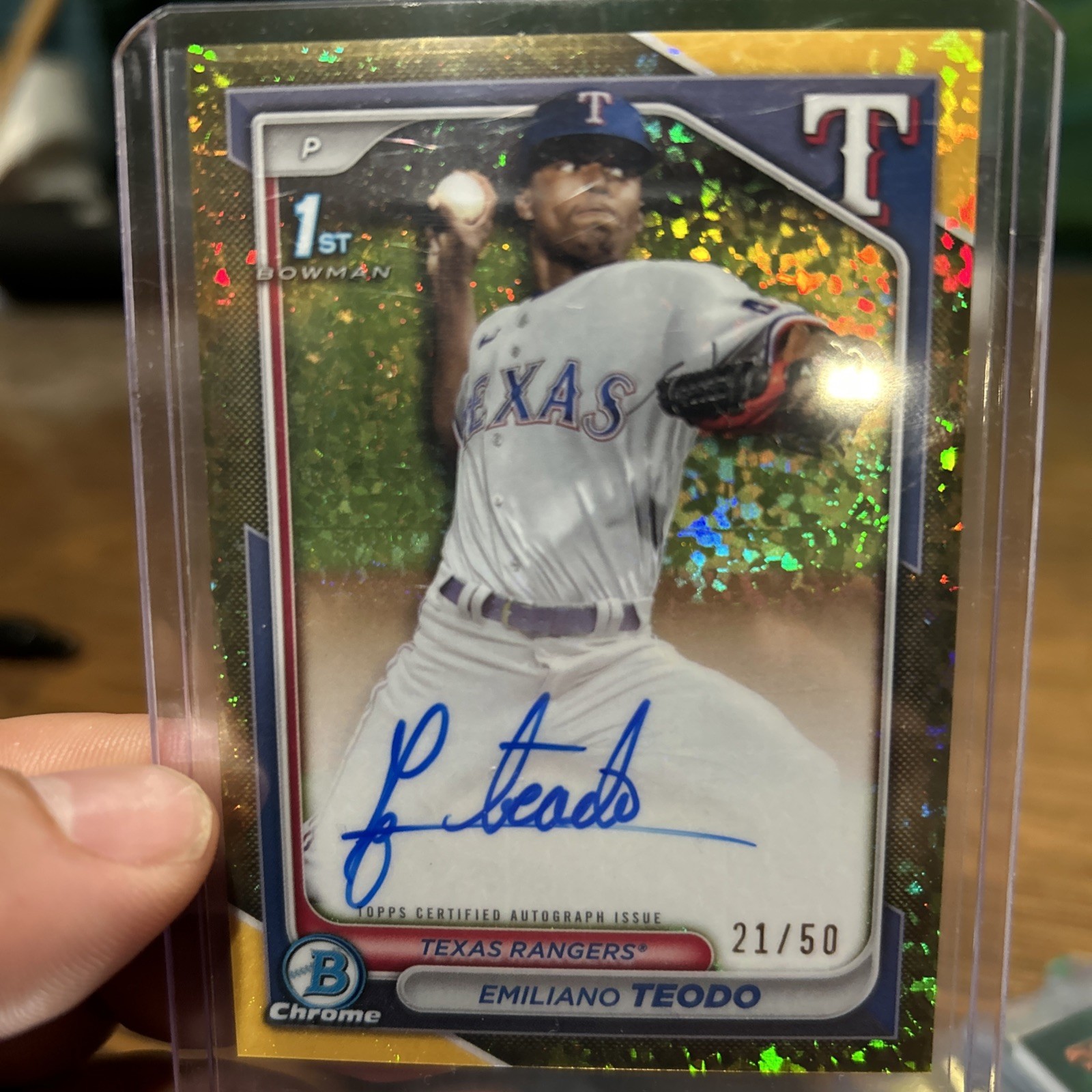 2024 1st Bowman Chrome Prospects Auto GOLD Emiliano Teodo /50 #CSPA-ETE Rangers