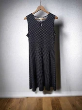 Christopher & Banks Navy Blue Polka Dot Sleeveless A-Line Midi Dress Women’s Med