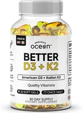 Organics Ocean Better D3 + K2, Organic Vitamin D3 K2 Supplement - 30-Day Supply