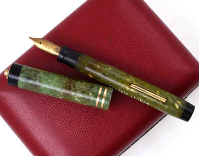 Sheaffer 5-30 Jade Green Ring Top Fountain Pen WORKS Fine Nib