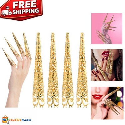 Exquisite 10 Pack Gold Claw Nail Rings - Ideal for Elegant Costumes and Parties