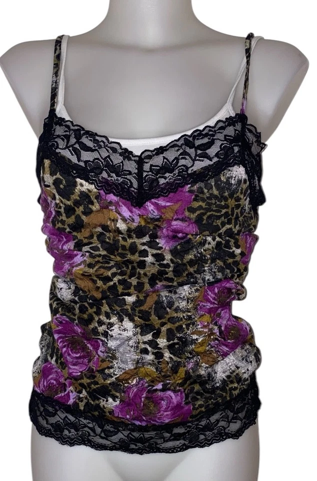 Y2K Wet Seal Sz M Womens Purple Floral Babydoll Lace Fairy Kawaii Cami Tank Top - Image 2 of 4