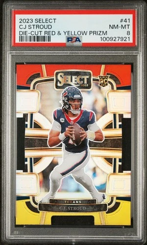 CJ STROUD (RC) 2023 Select #41 (RED & YELLOW DIE CUT PRIZM) PSA 8 Rookie HOU🔥