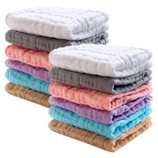 12 Pack Baby Muslin Washcloths - Soft Face Cloths for Newborn, Absorbent Bath...