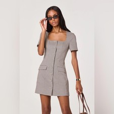ASTR The Label Women's Square Neck Blazer Mini Dress Size Large Cream Brown NWOT