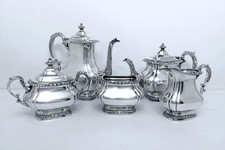 1886 GORHAM MFG CO.SHELL & GADROON  COFFEE TEAPOT SUGAR CREAMER SLOP BOWL SET