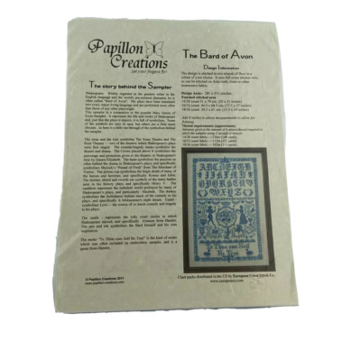Papillon Creations The Bard Of Avon Cross Stitch Pattern Sampler Antique Style