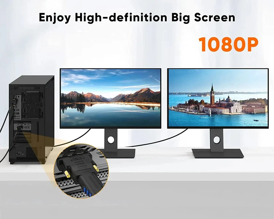 2x HDMI zu DVI Adapter | HDMI A Buchse zu 24+1 DVI-D Stecker Konverter vergoldet - Bild 3 von 4