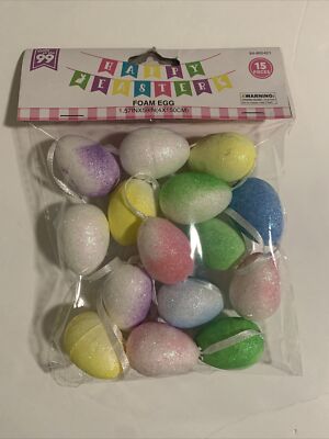 Easter Egg Ornaments w Loops Multi-Color Glitter Mini-Eggs Foam 15 Pieces