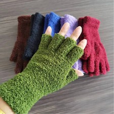 Lady Women Soft Warm Half Finger Fashion Fluffy Coral Fleece Fingerless Gloves  