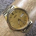 Vintage Seiko SQ Men 5Y23-8040 Dress Gold Dial Day Date Quartz 35mm Watch 7 1/2"