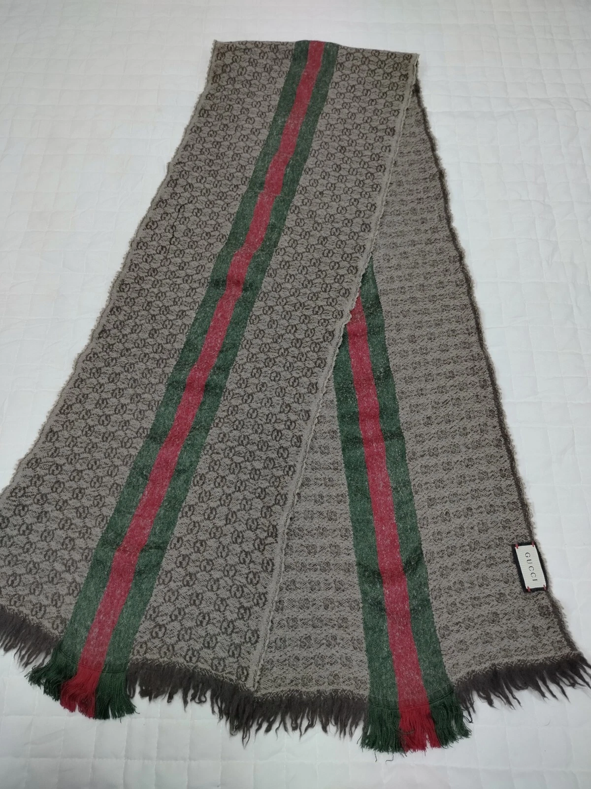 GUCCI GG Logo Foulard Silencieux Étole Enveloppement Laine Made in Italy Unisexe