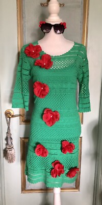 New Green Crochet Dress Red Roses Embellishment And Matching Sunglasses Size S | eBay New Green Crochet Dress Red Roses Embellishment And Matching Sunglasses Size S | eBay