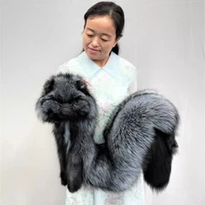 Women's Whole Pelt Real Silver Fox Fur Scarf Shawl Collar Cape Warm Neck Warmer