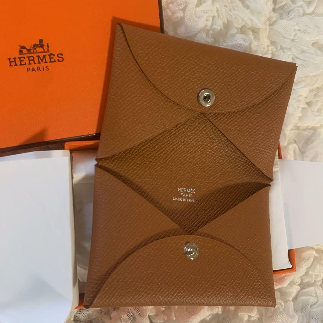 Hermes Calvi Card Holder Folded Snap Closure Leather Credit Card Slot New  Unused