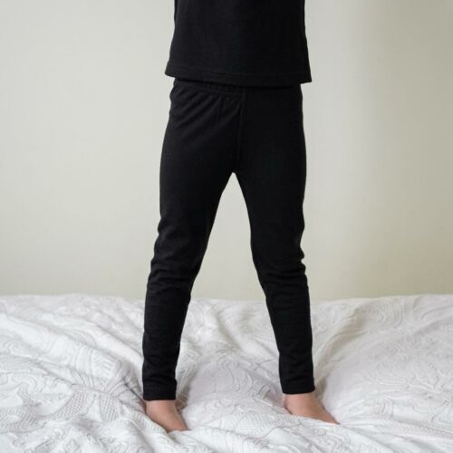 Thermal 100% Merino Wool Kids Pants * Organic Children Slim Leggings 160 Black - Picture 1 of 8