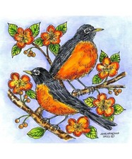 Birds Robin Flower Tree Scene Wood Mounted Rubber Stamp NORTHWOODS PP11087 New